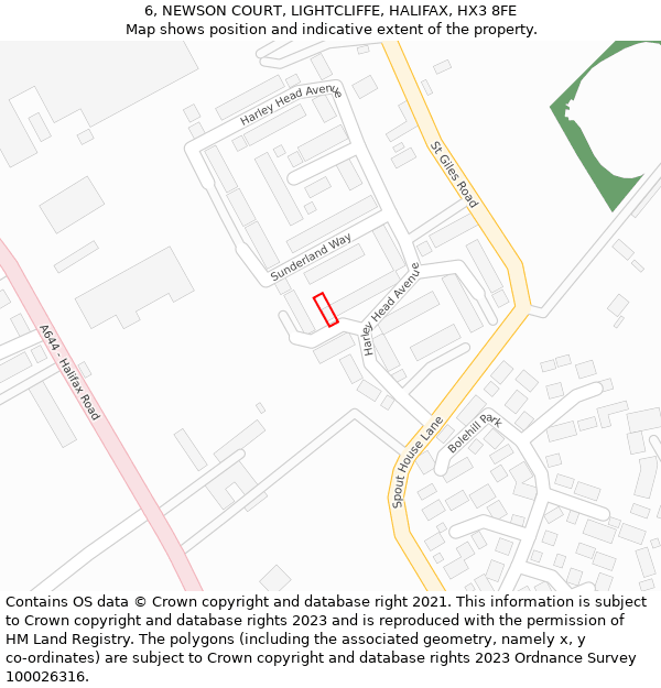 6, NEWSON COURT, LIGHTCLIFFE, HALIFAX, HX3 8FE: Location map and indicative extent of plot