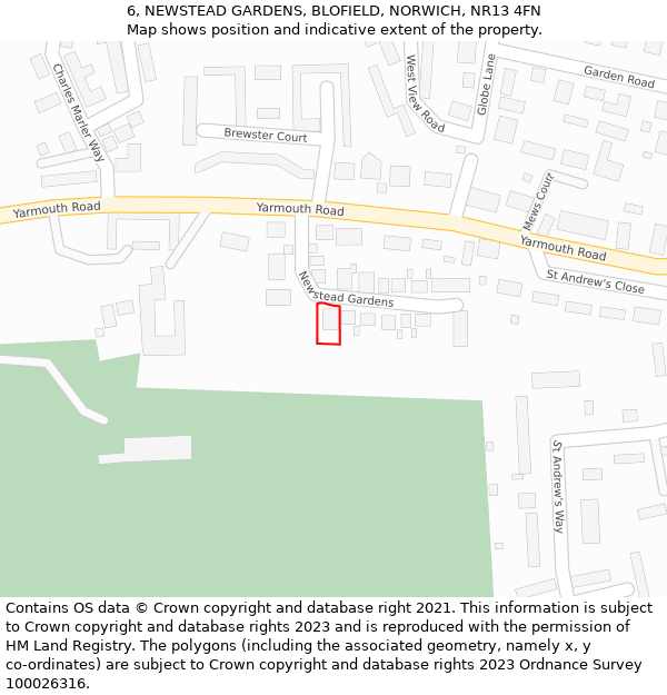 6, NEWSTEAD GARDENS, BLOFIELD, NORWICH, NR13 4FN: Location map and indicative extent of plot