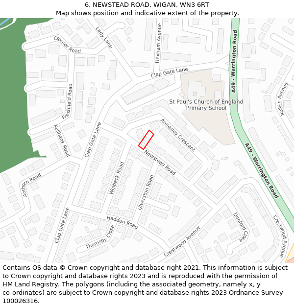 6, NEWSTEAD ROAD, WIGAN, WN3 6RT: Location map and indicative extent of plot