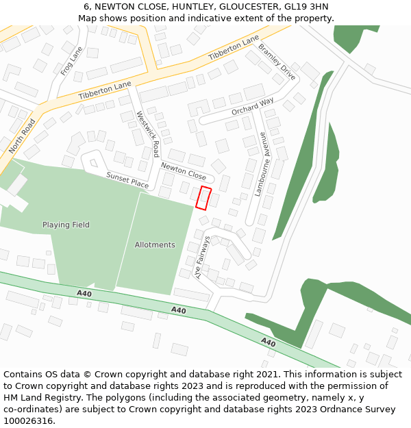 6, NEWTON CLOSE, HUNTLEY, GLOUCESTER, GL19 3HN: Location map and indicative extent of plot