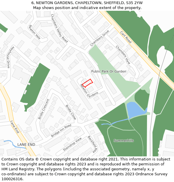 6, NEWTON GARDENS, CHAPELTOWN, SHEFFIELD, S35 2YW: Location map and indicative extent of plot