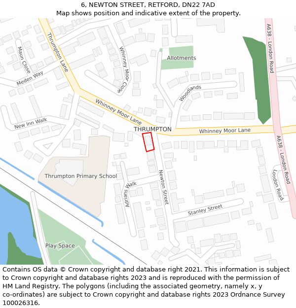 6, NEWTON STREET, RETFORD, DN22 7AD: Location map and indicative extent of plot