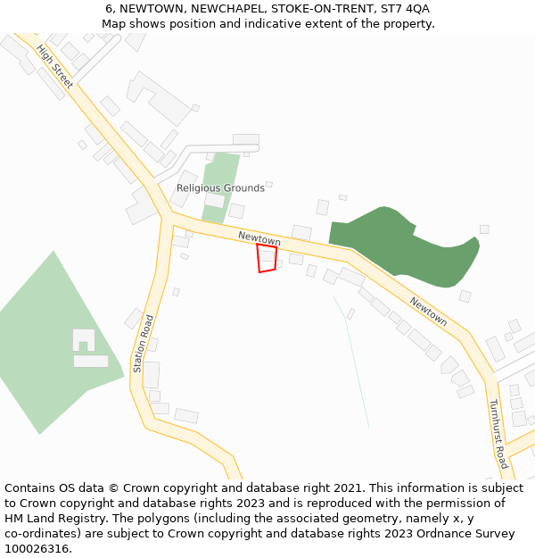 6, NEWTOWN, NEWCHAPEL, STOKE-ON-TRENT, ST7 4QA: Location map and indicative extent of plot