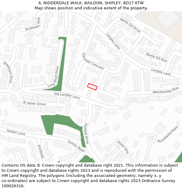 6, NIDDERDALE WALK, BAILDON, SHIPLEY, BD17 6TW: Location map and indicative extent of plot