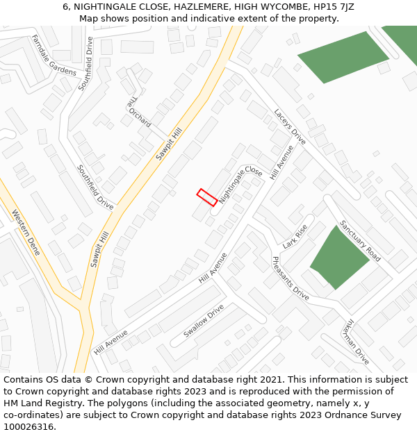 6, NIGHTINGALE CLOSE, HAZLEMERE, HIGH WYCOMBE, HP15 7JZ: Location map and indicative extent of plot