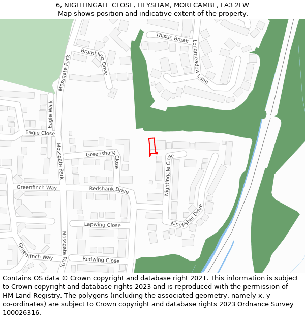 6, NIGHTINGALE CLOSE, HEYSHAM, MORECAMBE, LA3 2FW: Location map and indicative extent of plot