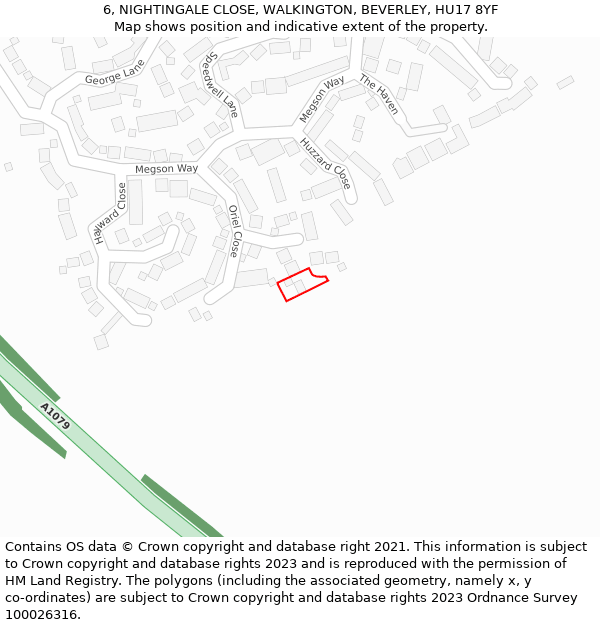 6, NIGHTINGALE CLOSE, WALKINGTON, BEVERLEY, HU17 8YF: Location map and indicative extent of plot