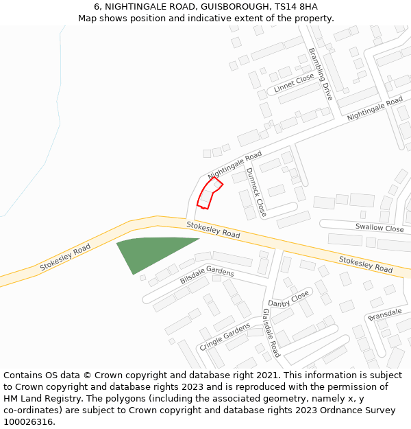 6, NIGHTINGALE ROAD, GUISBOROUGH, TS14 8HA: Location map and indicative extent of plot