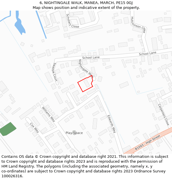 6, NIGHTINGALE WALK, MANEA, MARCH, PE15 0GJ: Location map and indicative extent of plot