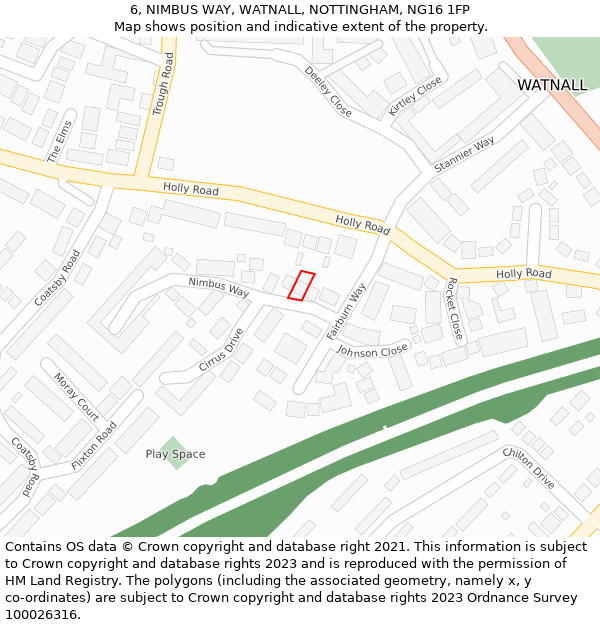 6, NIMBUS WAY, WATNALL, NOTTINGHAM, NG16 1FP: Location map and indicative extent of plot