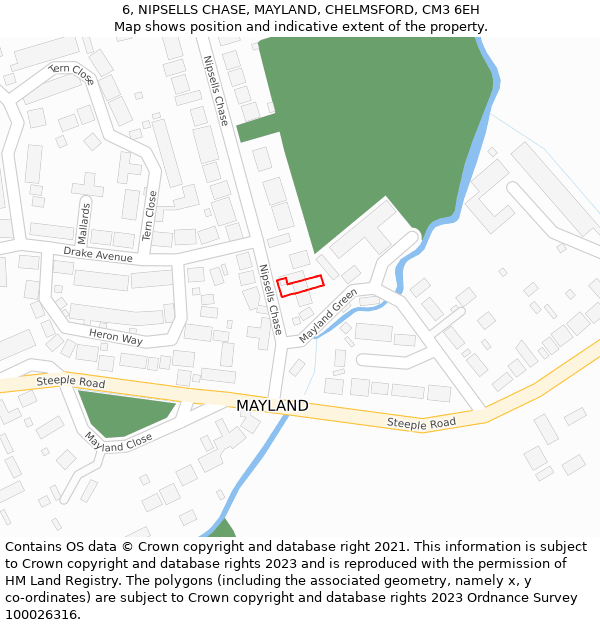 6, NIPSELLS CHASE, MAYLAND, CHELMSFORD, CM3 6EH: Location map and indicative extent of plot