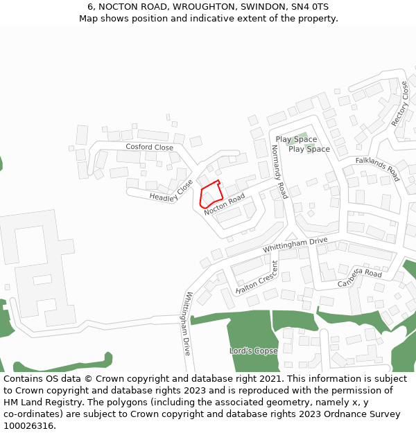 6, NOCTON ROAD, WROUGHTON, SWINDON, SN4 0TS: Location map and indicative extent of plot