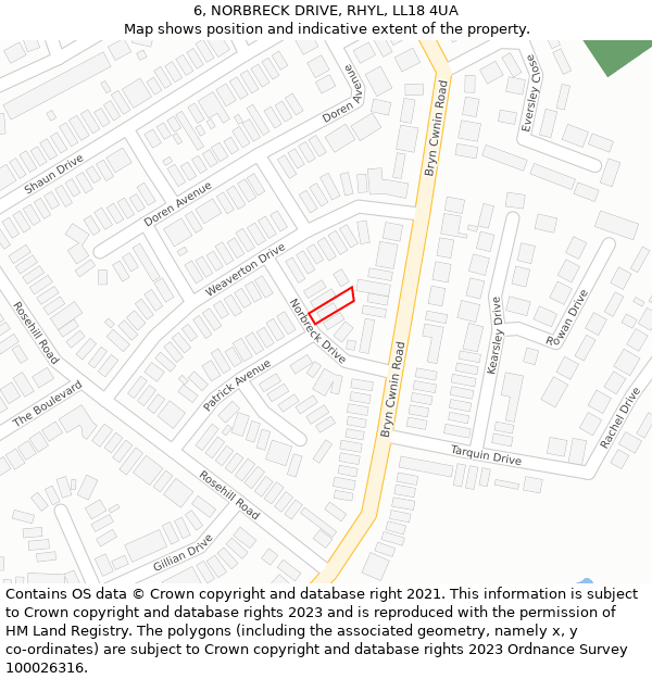 6, NORBRECK DRIVE, RHYL, LL18 4UA: Location map and indicative extent of plot