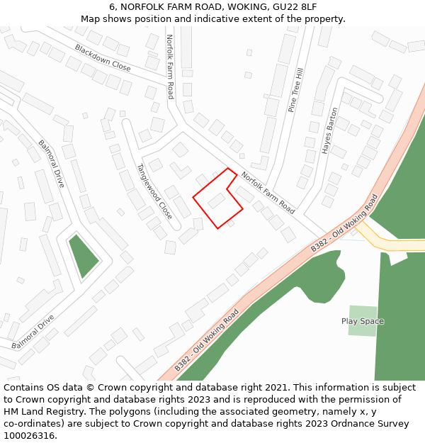 6, NORFOLK FARM ROAD, WOKING, GU22 8LF: Location map and indicative extent of plot