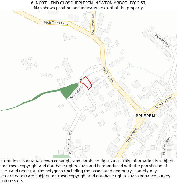 6, NORTH END CLOSE, IPPLEPEN, NEWTON ABBOT, TQ12 5TJ: Location map and indicative extent of plot