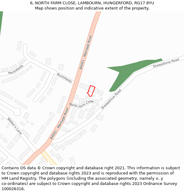 6, NORTH FARM CLOSE, LAMBOURN, HUNGERFORD, RG17 8YU: Location map and indicative extent of plot