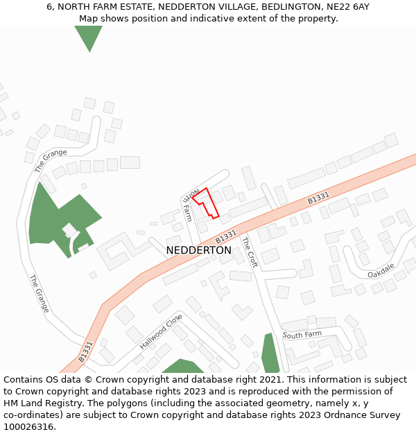 6, NORTH FARM ESTATE, NEDDERTON VILLAGE, BEDLINGTON, NE22 6AY: Location map and indicative extent of plot