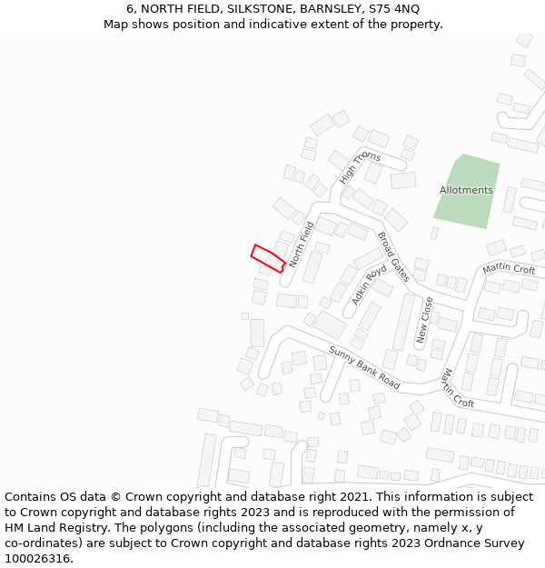 6, NORTH FIELD, SILKSTONE, BARNSLEY, S75 4NQ: Location map and indicative extent of plot