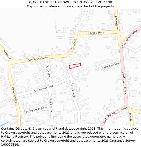 6, NORTH STREET, CROWLE, SCUNTHORPE, DN17 4NB: Location map and indicative extent of plot