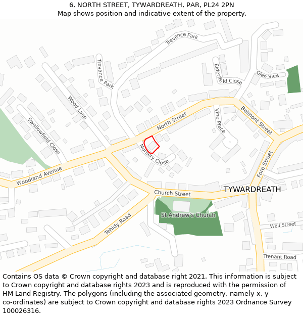 6, NORTH STREET, TYWARDREATH, PAR, PL24 2PN: Location map and indicative extent of plot