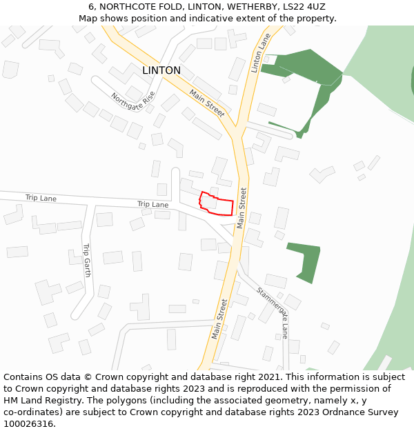 6, NORTHCOTE FOLD, LINTON, WETHERBY, LS22 4UZ: Location map and indicative extent of plot