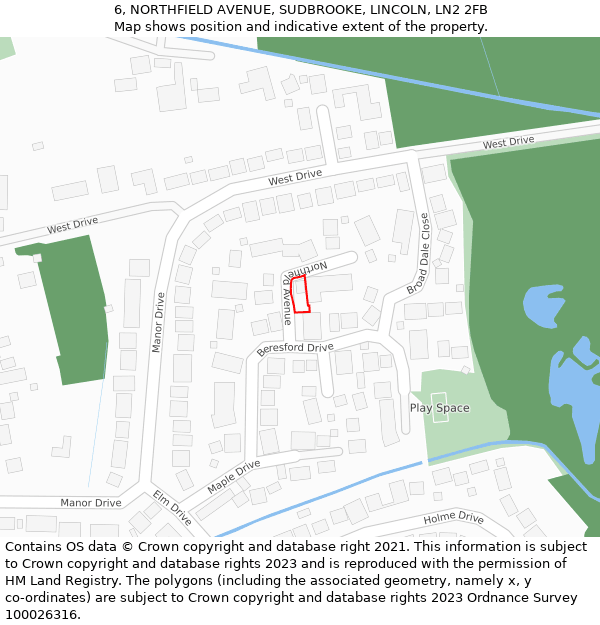 6, NORTHFIELD AVENUE, SUDBROOKE, LINCOLN, LN2 2FB: Location map and indicative extent of plot