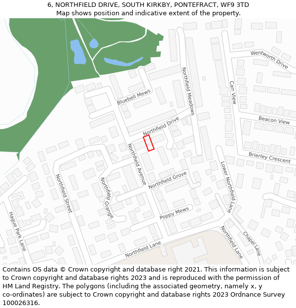 6, NORTHFIELD DRIVE, SOUTH KIRKBY, PONTEFRACT, WF9 3TD: Location map and indicative extent of plot