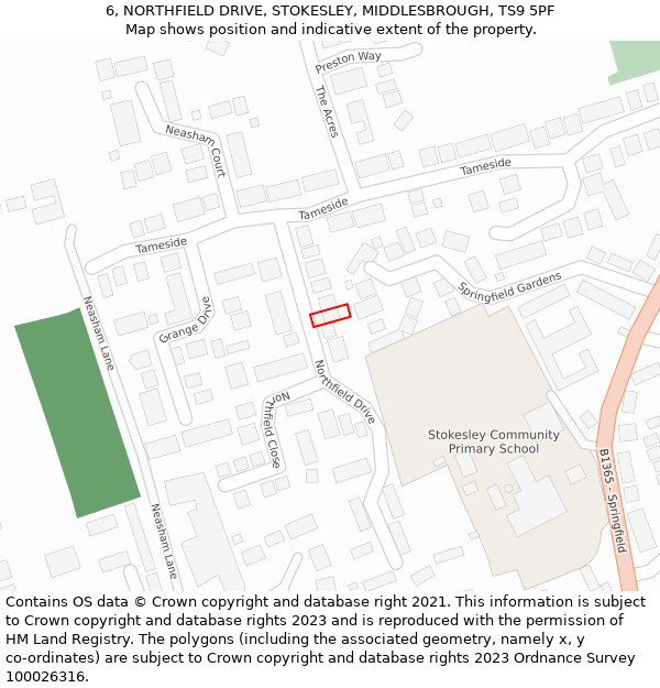 6, NORTHFIELD DRIVE, STOKESLEY, MIDDLESBROUGH, TS9 5PF: Location map and indicative extent of plot