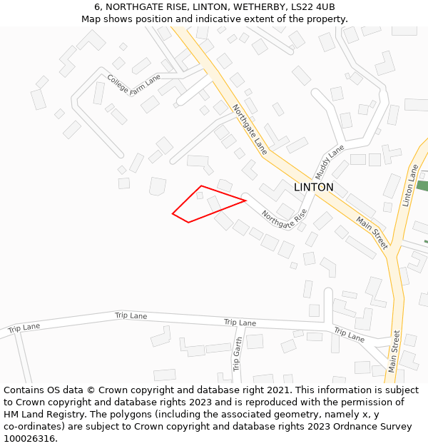 6, NORTHGATE RISE, LINTON, WETHERBY, LS22 4UB: Location map and indicative extent of plot