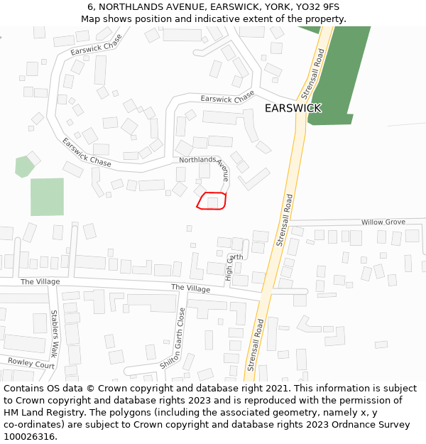 6, NORTHLANDS AVENUE, EARSWICK, YORK, YO32 9FS: Location map and indicative extent of plot