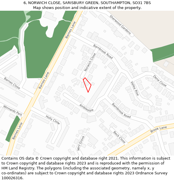 6, NORWICH CLOSE, SARISBURY GREEN, SOUTHAMPTON, SO31 7BS: Location map and indicative extent of plot
