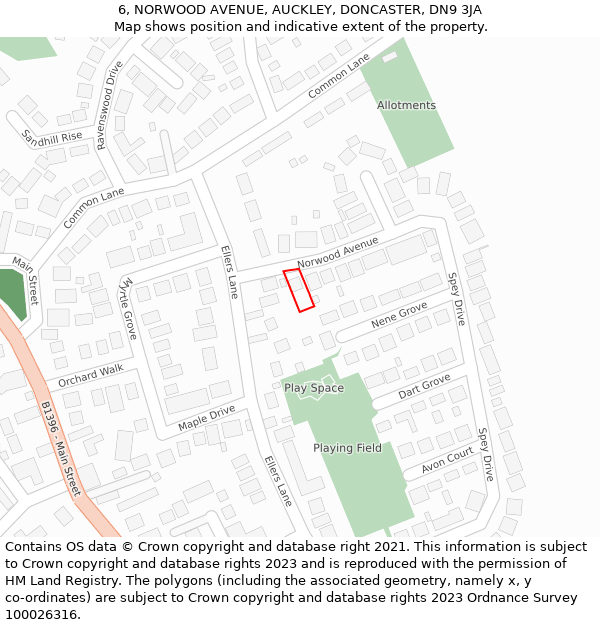 6, NORWOOD AVENUE, AUCKLEY, DONCASTER, DN9 3JA: Location map and indicative extent of plot