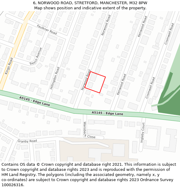 6, NORWOOD ROAD, STRETFORD, MANCHESTER, M32 8PW: Location map and indicative extent of plot
