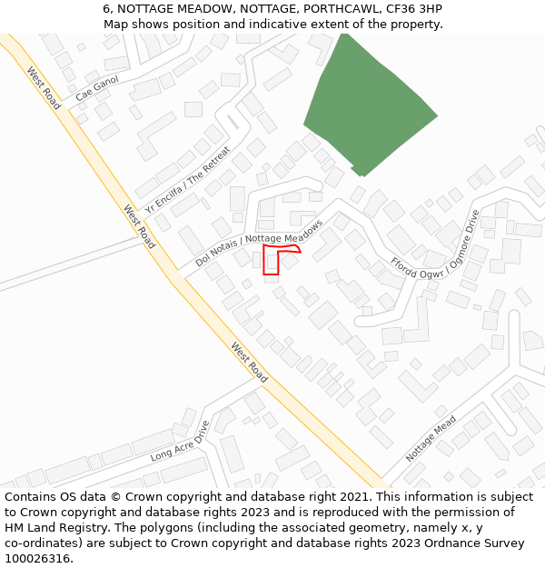 6, NOTTAGE MEADOW, NOTTAGE, PORTHCAWL, CF36 3HP: Location map and indicative extent of plot