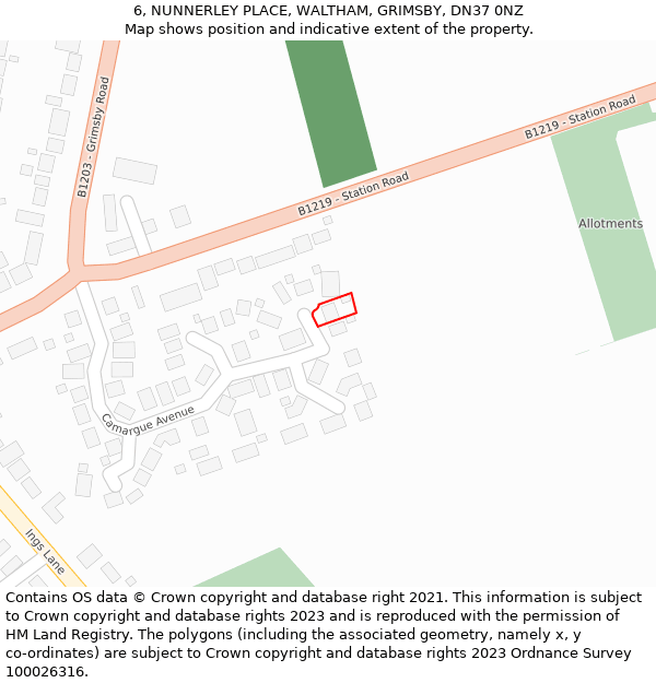 6, NUNNERLEY PLACE, WALTHAM, GRIMSBY, DN37 0NZ: Location map and indicative extent of plot