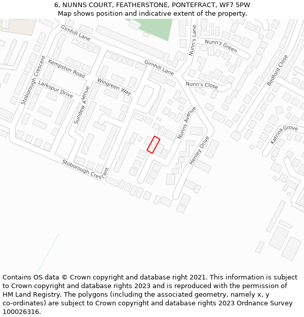 6, NUNNS COURT, FEATHERSTONE, PONTEFRACT, WF7 5PW: Location map and indicative extent of plot