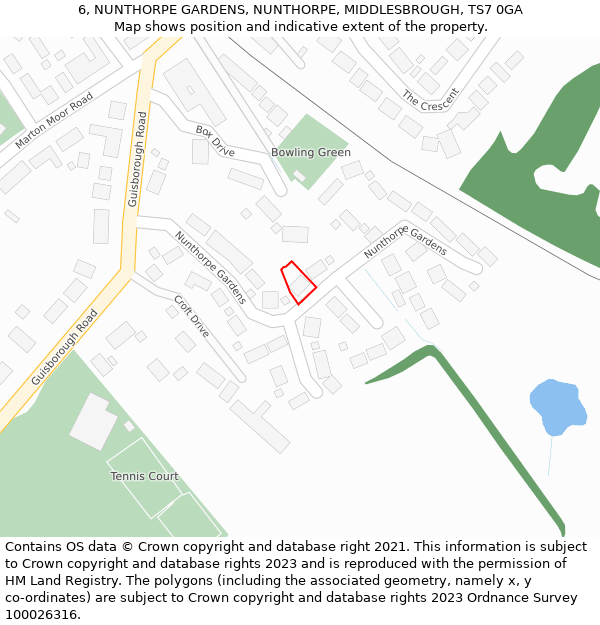 6, NUNTHORPE GARDENS, NUNTHORPE, MIDDLESBROUGH, TS7 0GA: Location map and indicative extent of plot