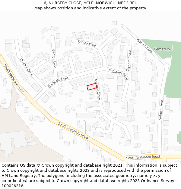 6, NURSERY CLOSE, ACLE, NORWICH, NR13 3EH: Location map and indicative extent of plot