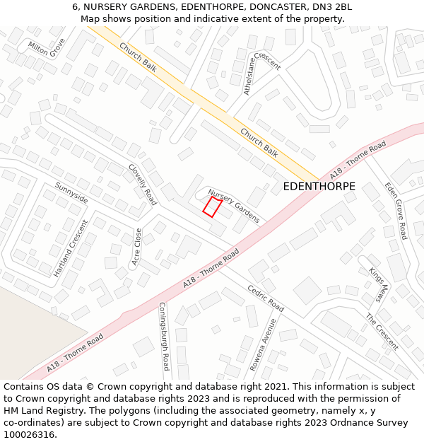 6, NURSERY GARDENS, EDENTHORPE, DONCASTER, DN3 2BL: Location map and indicative extent of plot