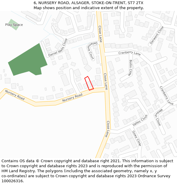 6, NURSERY ROAD, ALSAGER, STOKE-ON-TRENT, ST7 2TX: Location map and indicative extent of plot
