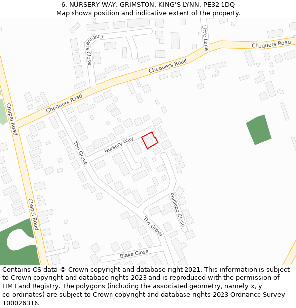 6, NURSERY WAY, GRIMSTON, KING'S LYNN, PE32 1DQ: Location map and indicative extent of plot