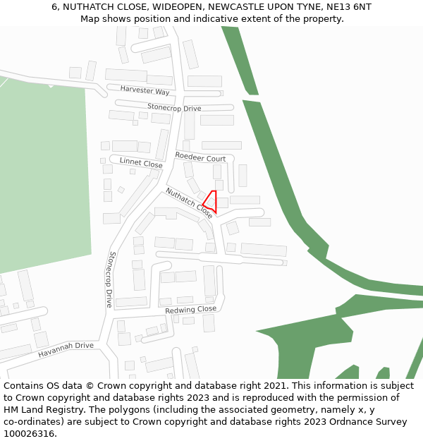 6, NUTHATCH CLOSE, WIDEOPEN, NEWCASTLE UPON TYNE, NE13 6NT: Location map and indicative extent of plot