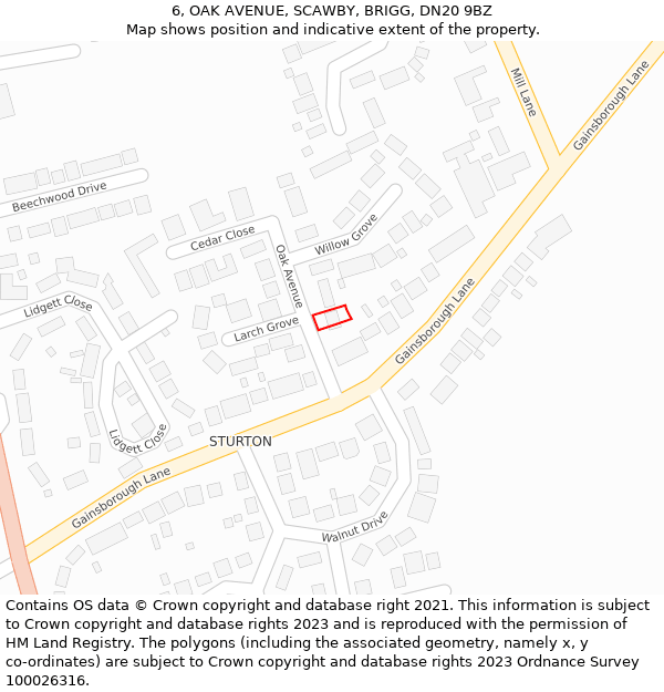 6, OAK AVENUE, SCAWBY, BRIGG, DN20 9BZ: Location map and indicative extent of plot