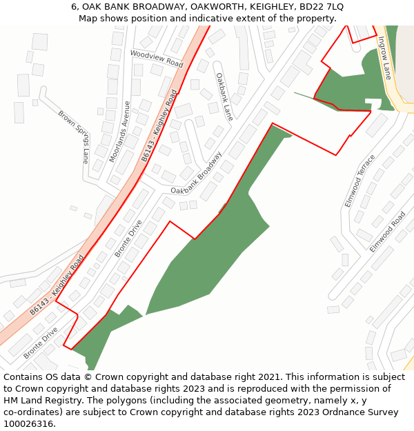 6, OAK BANK BROADWAY, OAKWORTH, KEIGHLEY, BD22 7LQ: Location map and indicative extent of plot