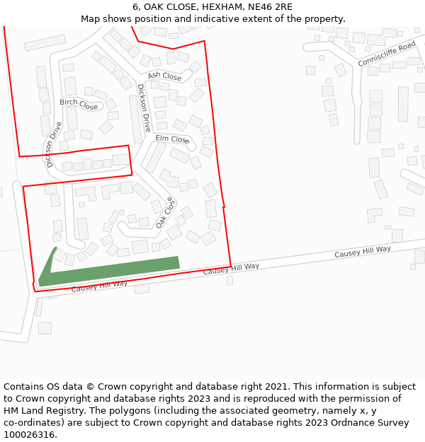 6, OAK CLOSE, HEXHAM, NE46 2RE: Location map and indicative extent of plot