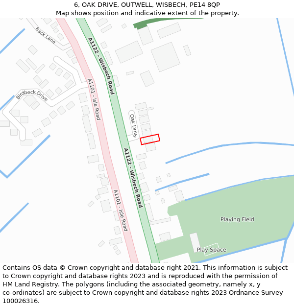 6, OAK DRIVE, OUTWELL, WISBECH, PE14 8QP: Location map and indicative extent of plot