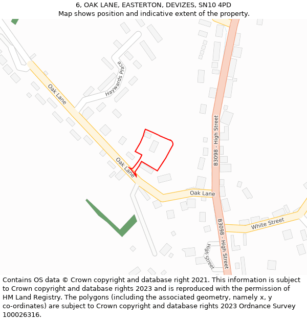 6, OAK LANE, EASTERTON, DEVIZES, SN10 4PD: Location map and indicative extent of plot