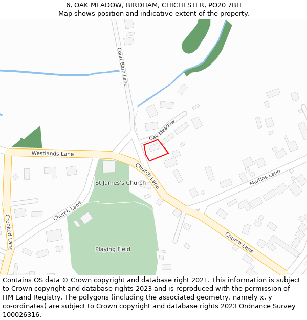 6, OAK MEADOW, BIRDHAM, CHICHESTER, PO20 7BH: Location map and indicative extent of plot