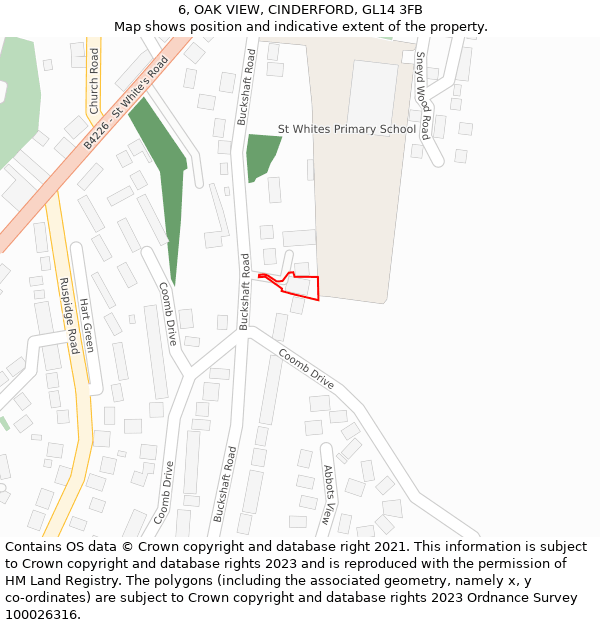 6, OAK VIEW, CINDERFORD, GL14 3FB: Location map and indicative extent of plot