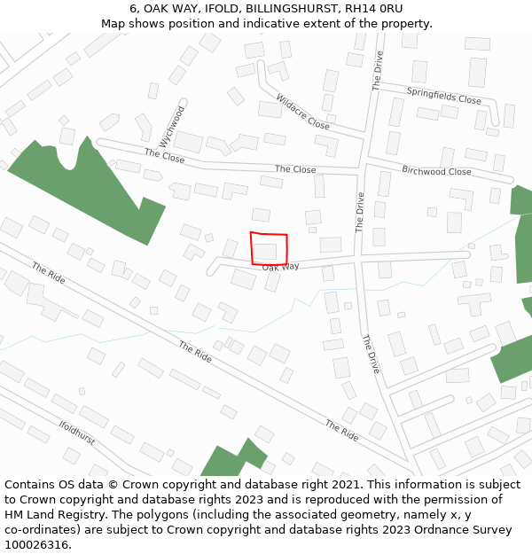 6, OAK WAY, IFOLD, BILLINGSHURST, RH14 0RU: Location map and indicative extent of plot